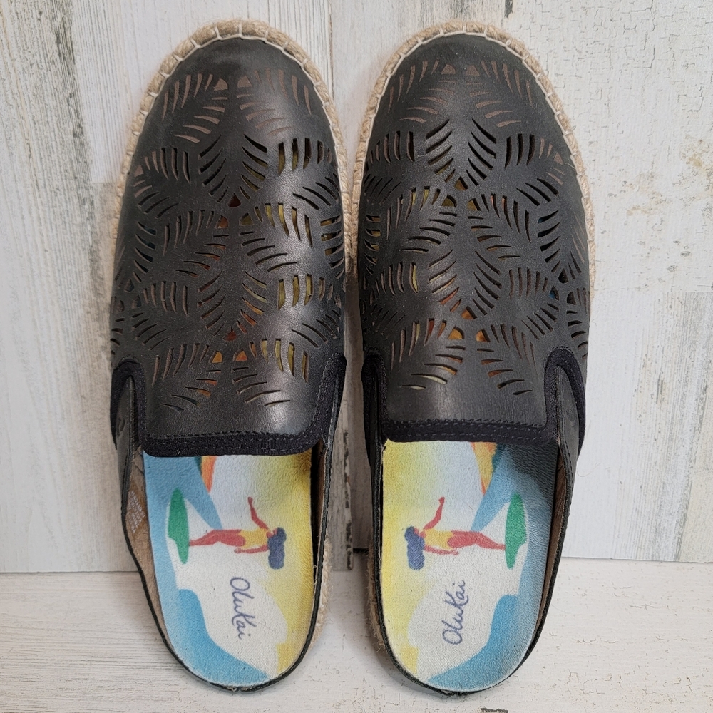 OluKai Black Mules with Colorful Insole